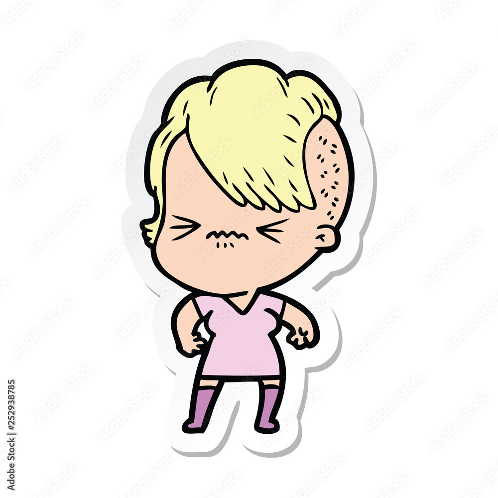sticker of a cartoon annoyed hipster girl sticker of a cartoon annoyed hipster girl