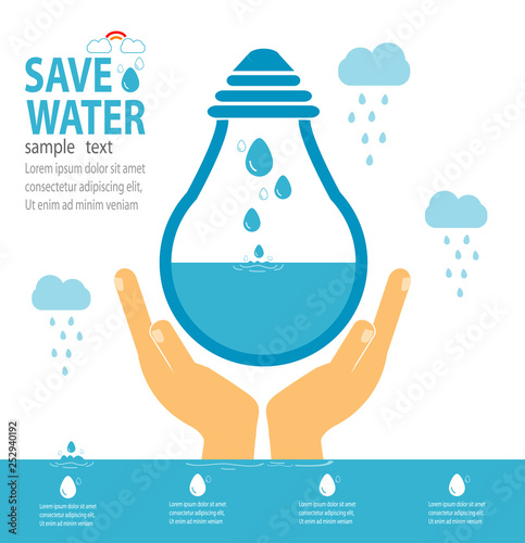 Save water concept, Ecology Save The Water, Water conservation concept. Vector illustration