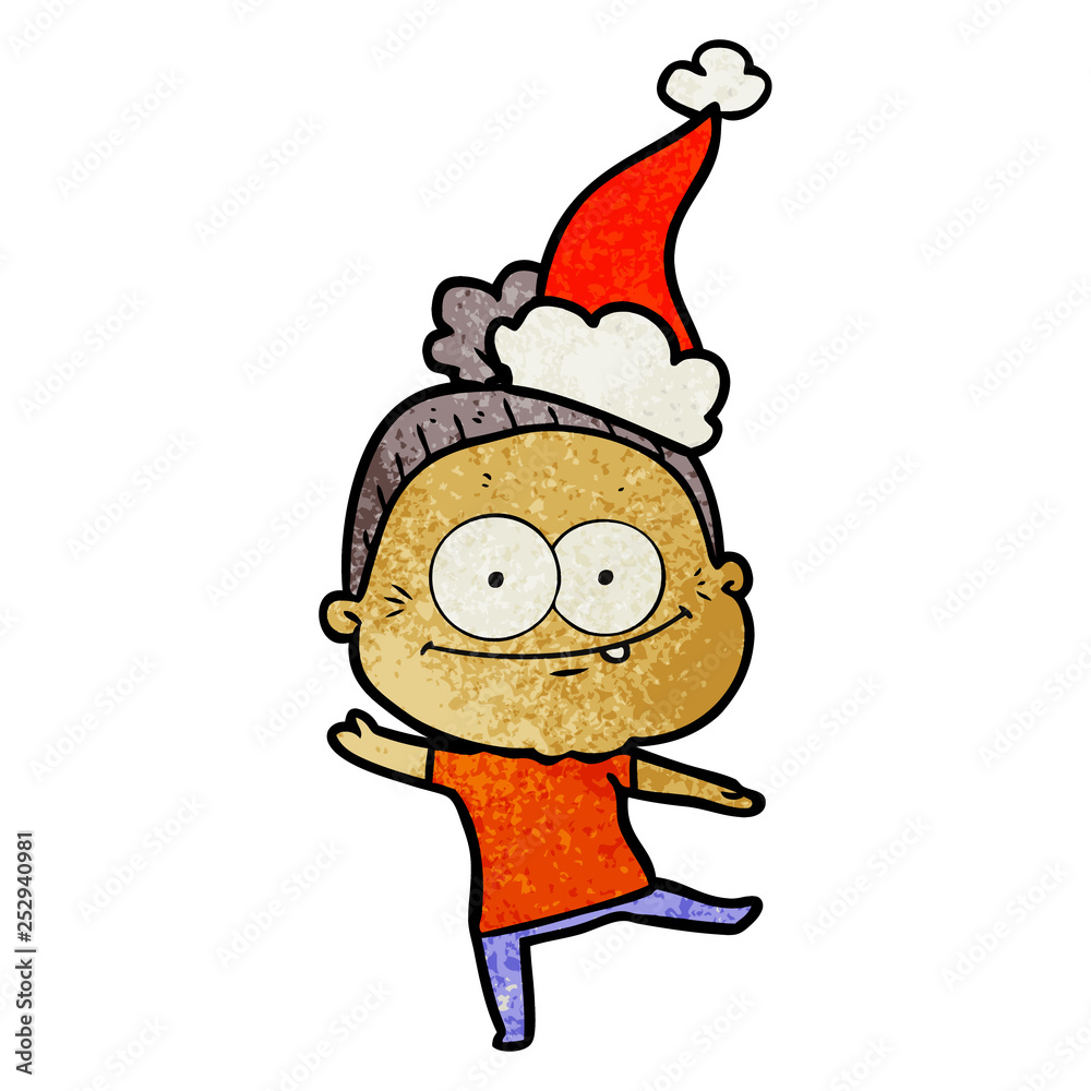 textured cartoon of a happy old woman wearing santa hat textured cartoon of a happy old woman wearing santa hat