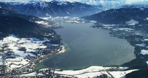 flight over tegernsee germany in winter