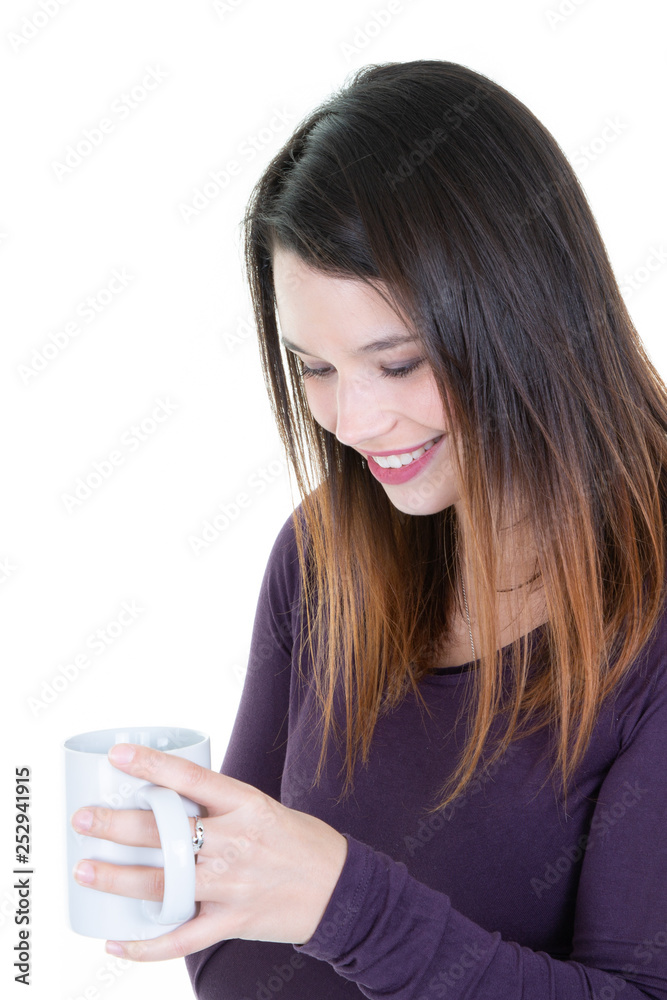 Beautiful lovely girl with cup of tea looking and resting Beautiful lovely girl with cup of tea looking and resting
