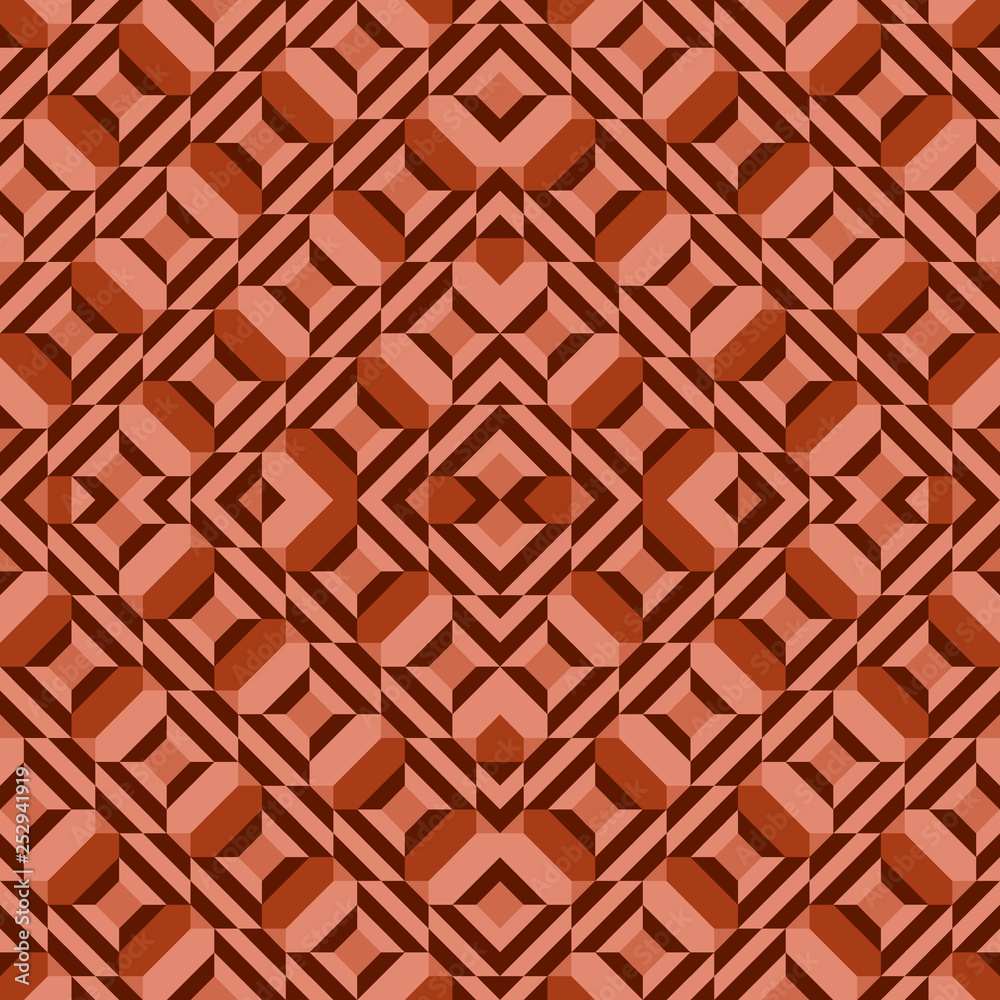 Seamless pattern of geometric shapes in brown. Abstract vector drawing for fabric design, print on paper.