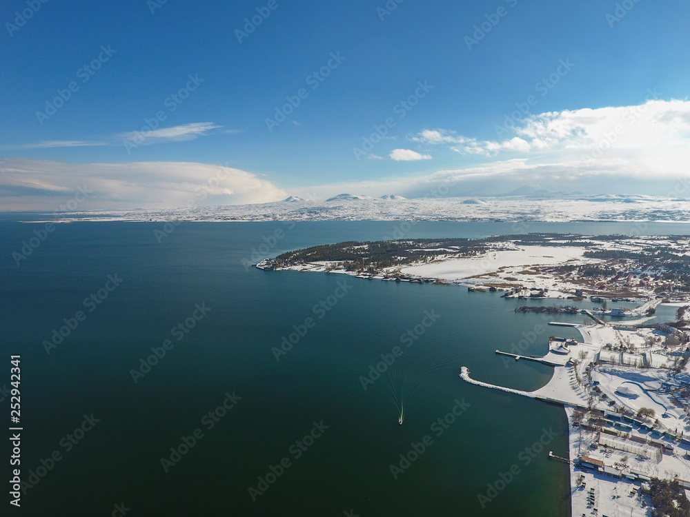 Obraz premium View of mountains and lake Sevan in Armenia