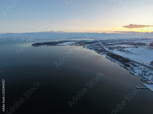 View of mountains and lake Sevan in Armenia