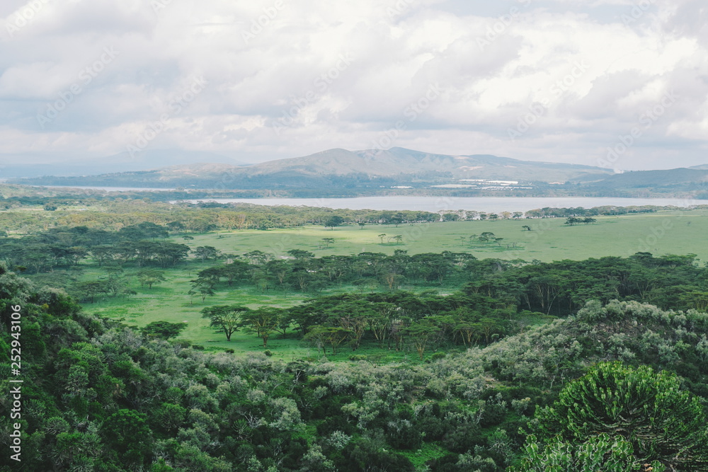 Naklejka premium Lake Naivasha and Mount Longonot seen from Crater Lake, Naivasha, Rift Valley