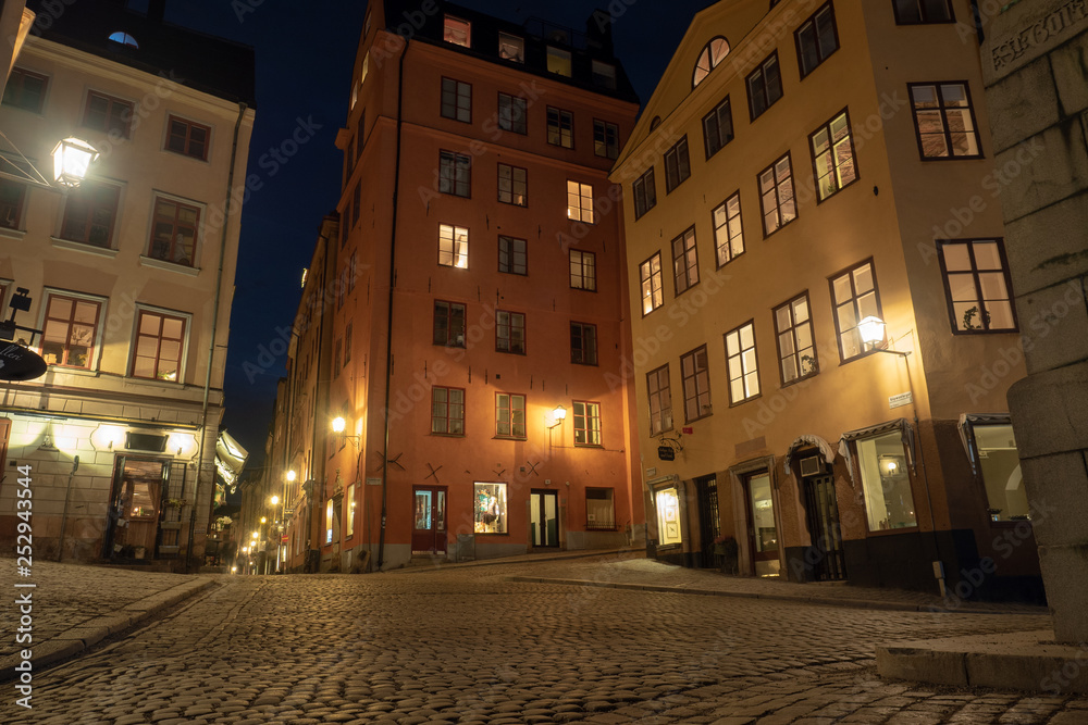 European night street. Gamla stan, Stockholm, Sweden