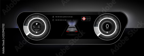 Template-sample car dashboard and the principle of switching modes selector automatic transmission. Black style. The style of the future. Vector image.