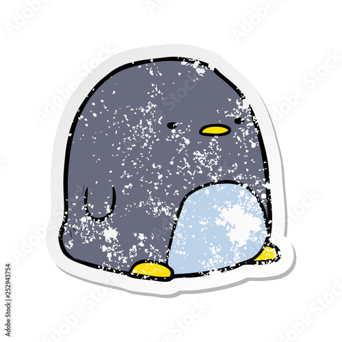 distressed sticker of a cute cartoon penguin