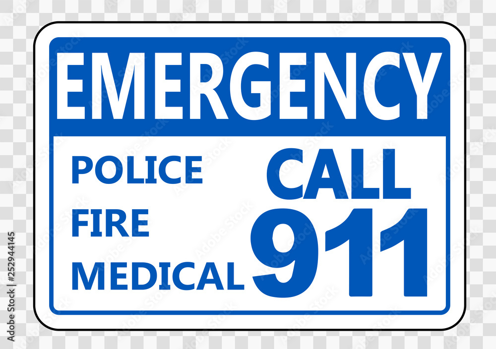 Emergency Call 911 Sign on transparent background