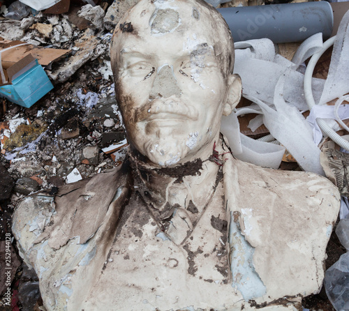 Decommunization. Damaged bust of Lenin photo