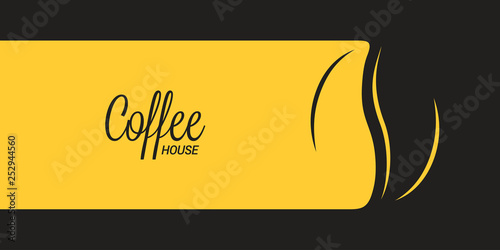 coffee banner with coffee bean on black and yellow