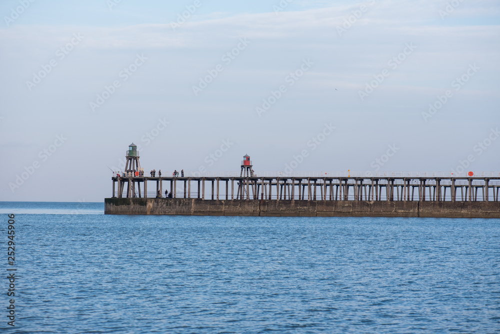 Breakwater and traffic lights, Whitby