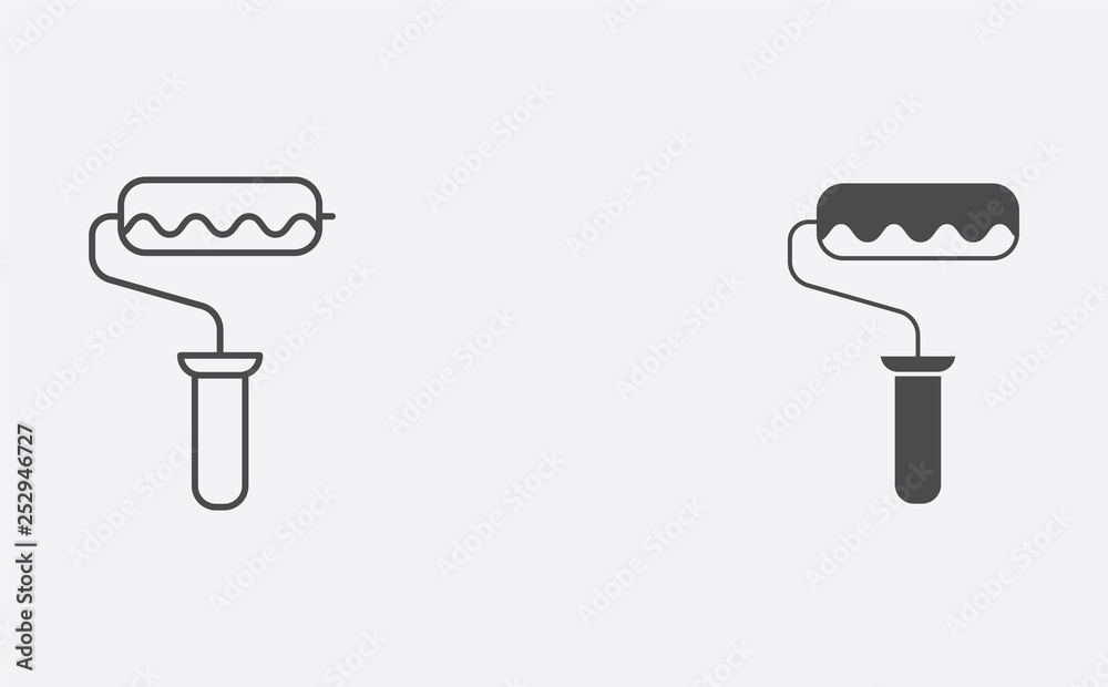 Paint roller outline and filled vector icon sign symbol