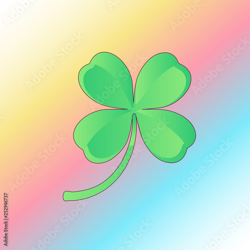 Good Luck Concept. Fortune Metaphor. Lucky Four Leaf Clover on a Gradient Rainbow Background. Vector cute illustration.
