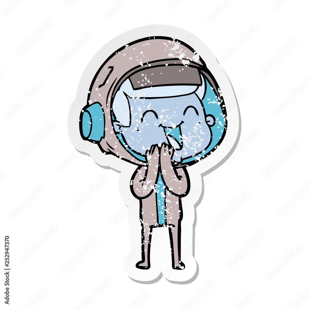 Obraz premium distressed sticker of a happy cartoon astronaut