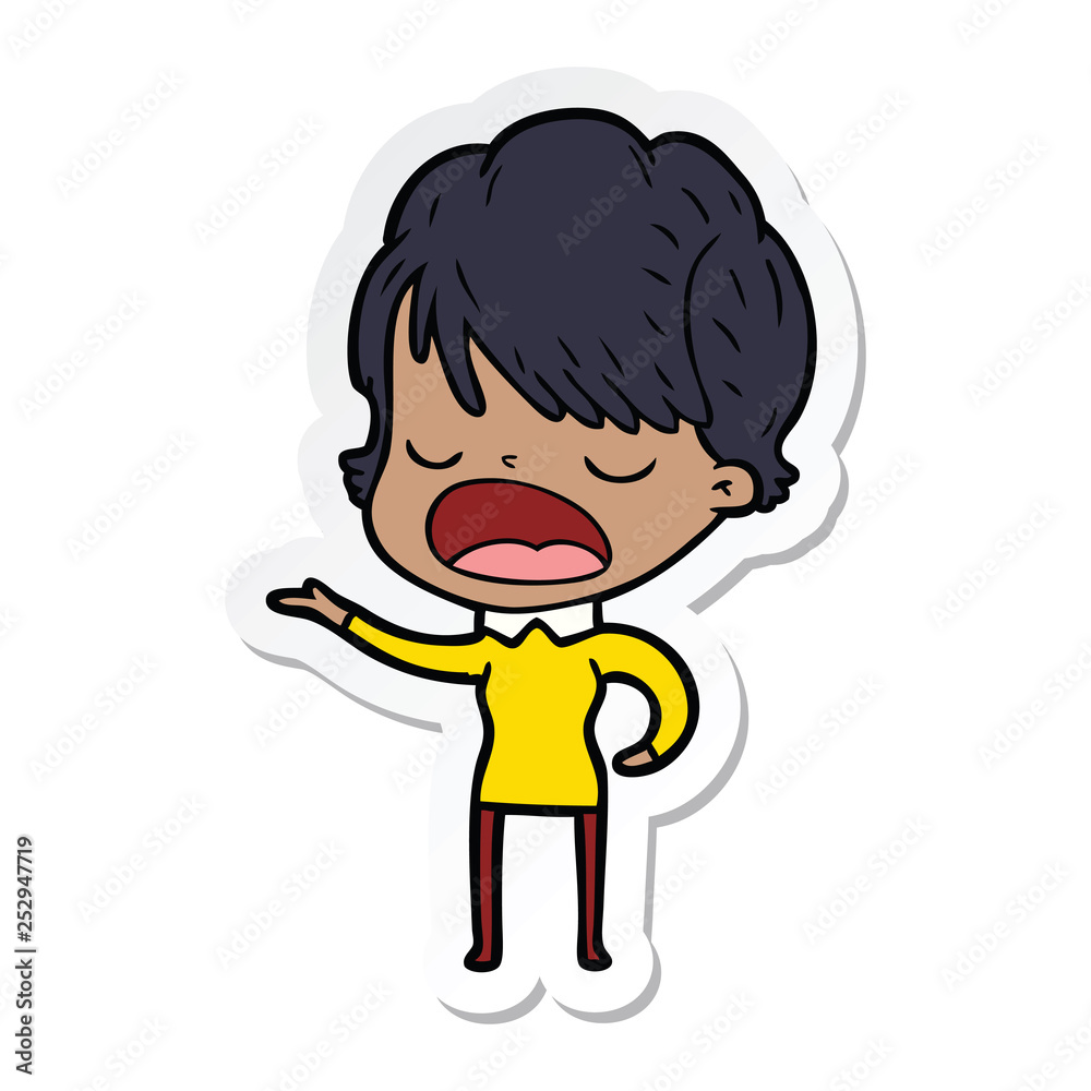 sticker of a cartoon woman talking
