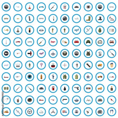 100 combat vehicles icons set in cartoon style for any design vector illustration