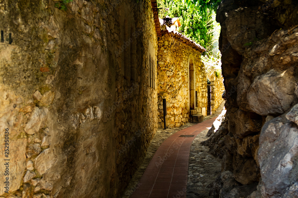 Street in medieval Eze village at french Riviera coast, Provence, France