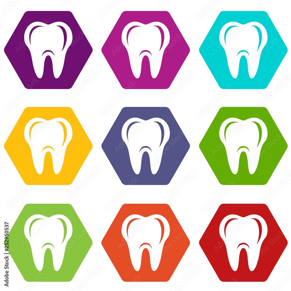 Hygiene of tooth icons 9 set coloful isolated on white for web