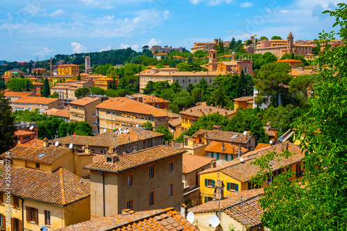 Perugia, Italy - Panoramic view of the Perugia historic quarter with medieval houses and academic quarter of University of Perugia and other academies