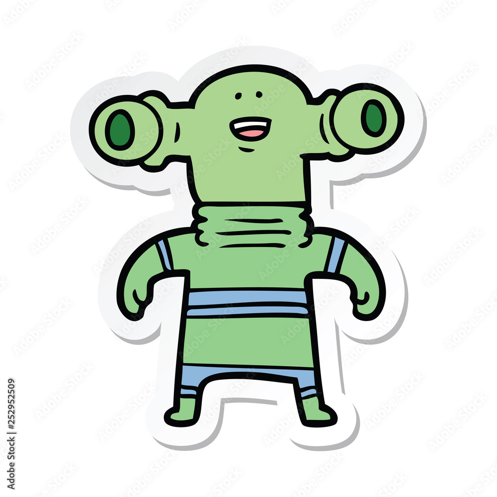 sticker of a friendly cartoon alien sticker of a friendly cartoon alien