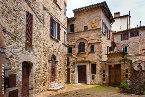 Perugia  Italy - Medieval tenement houses at the Piazza Piccinino square in the center of Perugia historic quarter