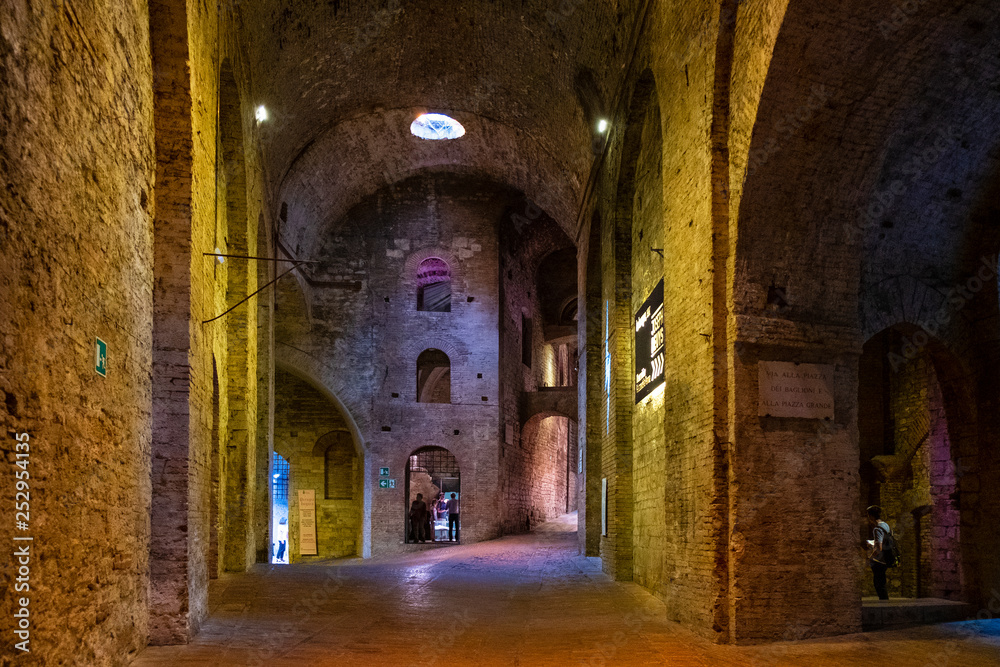 Perugia, Italy - Underground tunnels and chambers of the XVI century Rocca Paolina stone fortress in Perugia historic quarter
