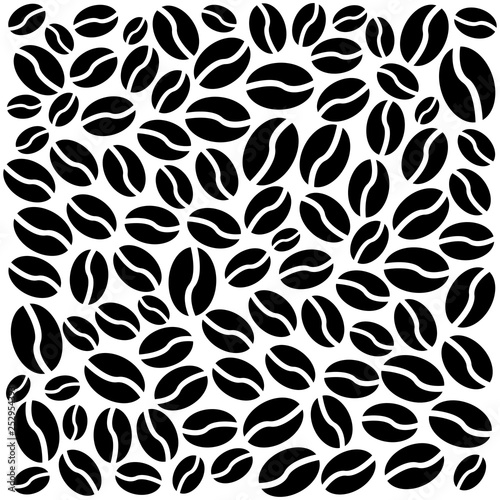 Black coffee background with beans isolated on white background. Vector illustration