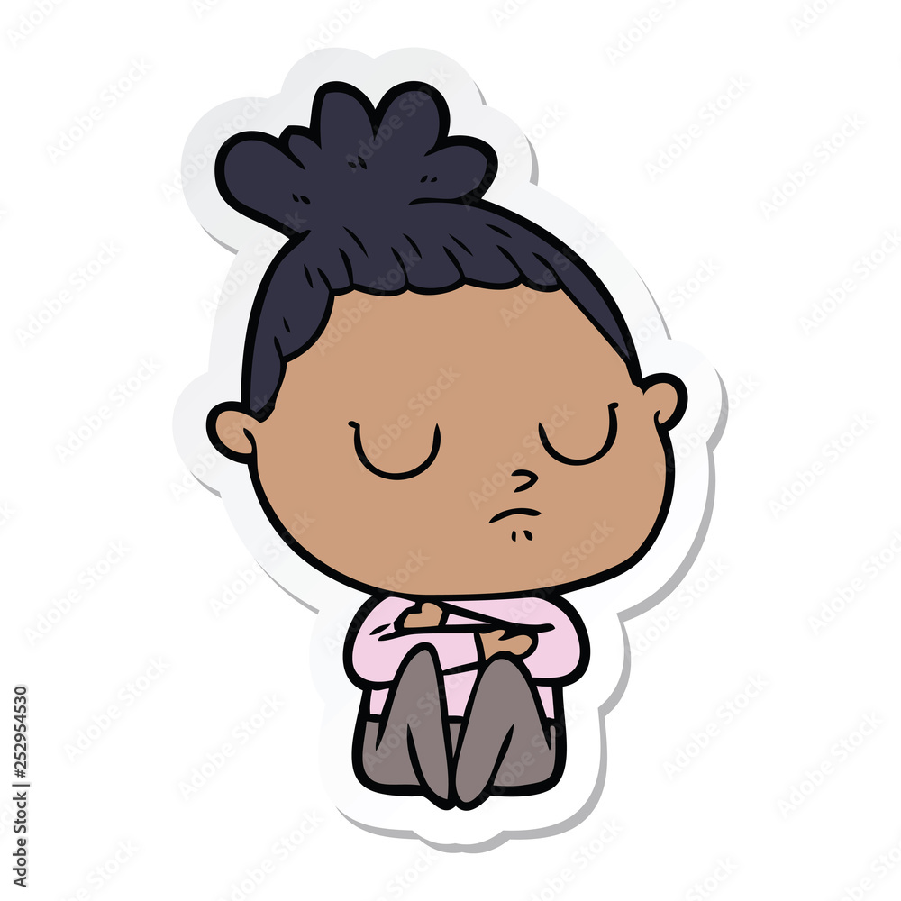 sticker of a cartoon calm woman sticker of a cartoon calm woman