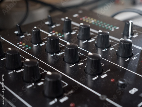 Dj sound mixing board, close-up