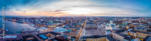 Canvas Print Aerial sunset view of Helsinki in winter time, Finland