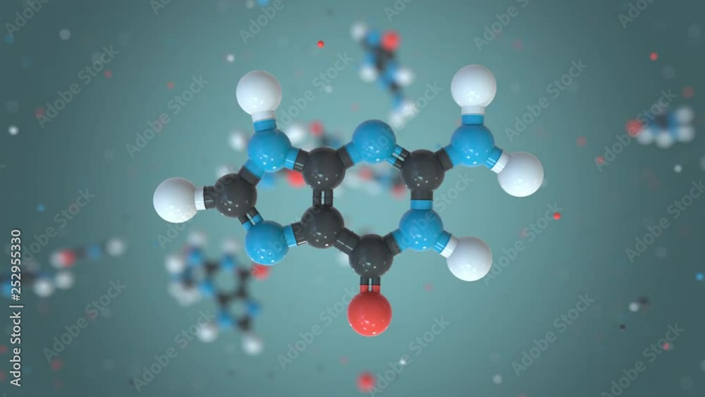 Guanine, a part of DNA, molecule model. Organic chemistry or modern medicine related loopable 3D animation