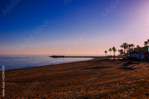 Beach. View of the evening beach of Marbella.