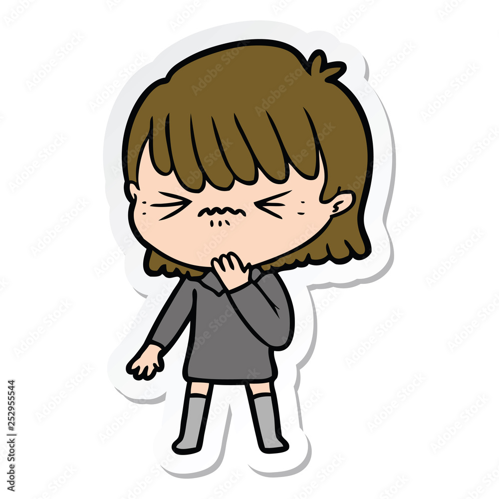 sticker of a cartoon girl regretting a mistake sticker of a cartoon girl regretting a mistake