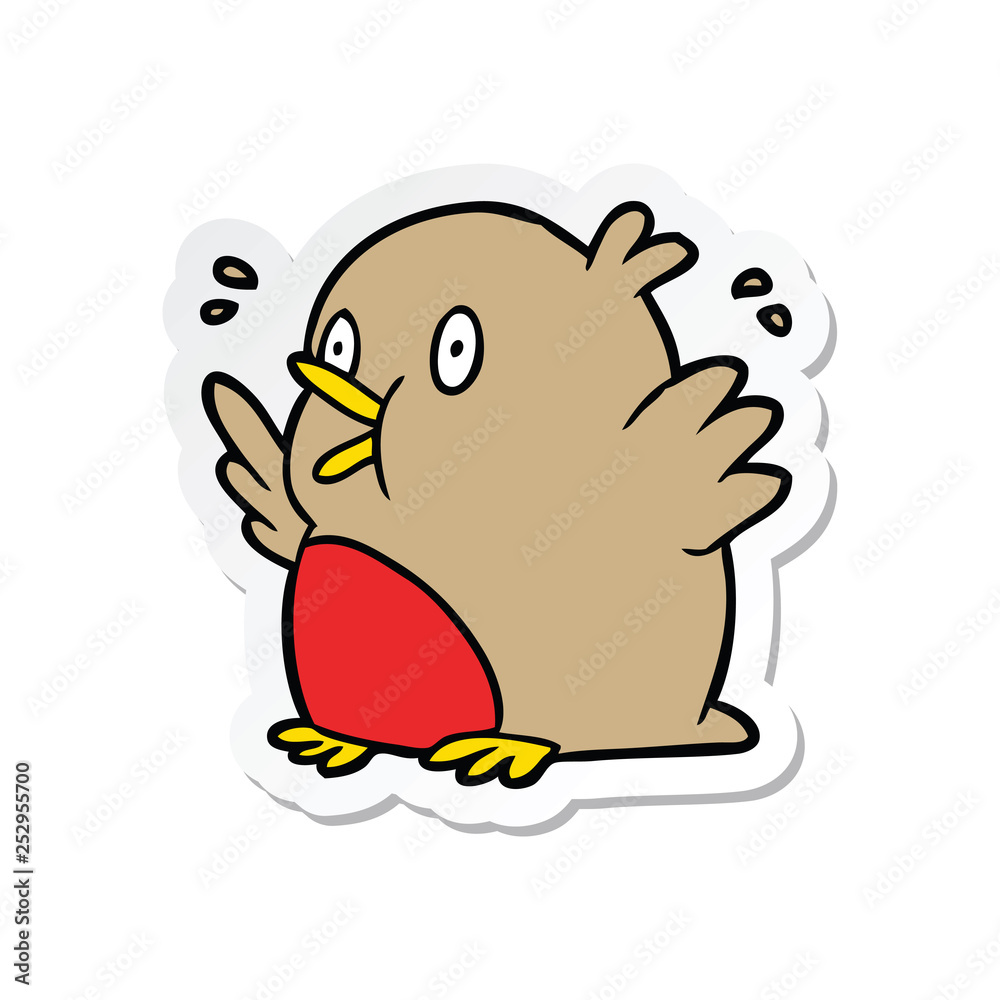 sticker of a cartoon excited robin sticker of a cartoon excited robin