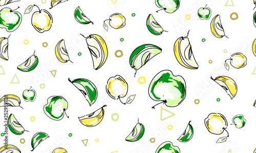 Apples sketch pattern background drawing green yellow cartoon set fruit isolated vector vector juicy summer cider