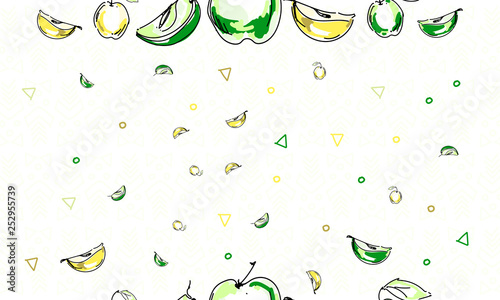 Apples sketch pattern background drawing green yellow cartoon set fruit isolated vector vector juicy summer cider