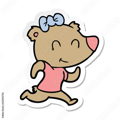 sticker of a female bear jogging