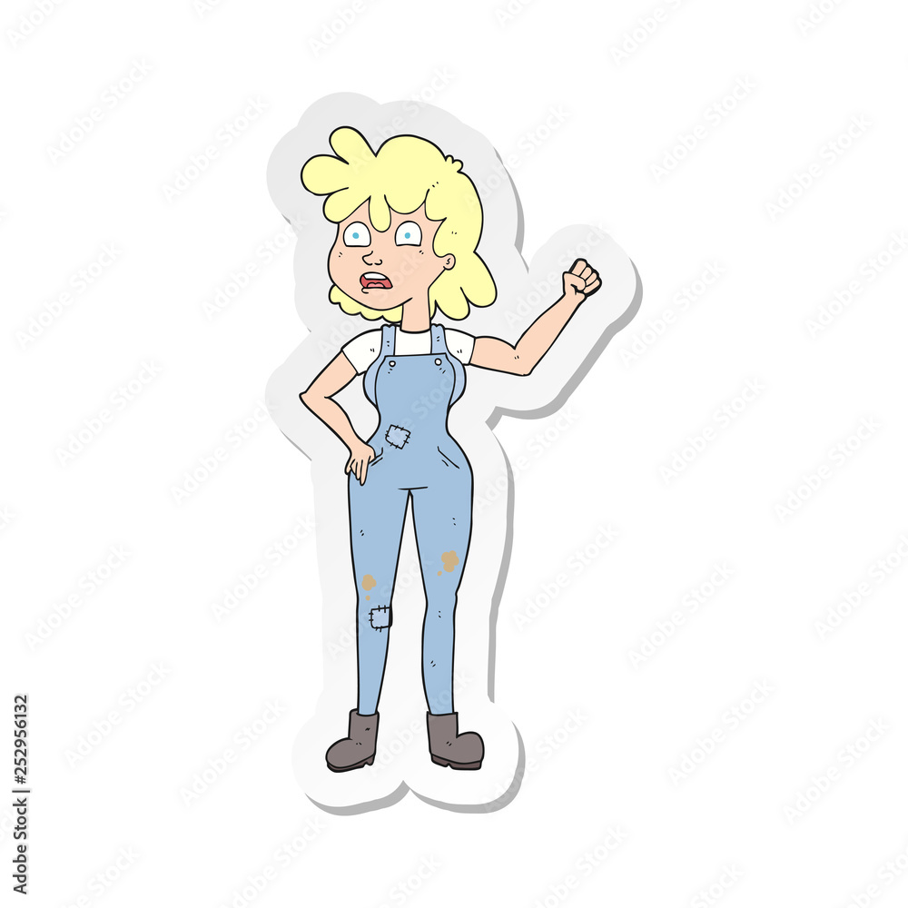 sticker of a cartoon woman shaking fist