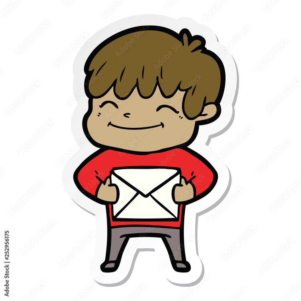 sticker of a cartoon happy boy