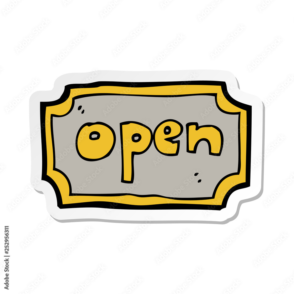sticker of a cartoon open sign sticker of a cartoon open sign
