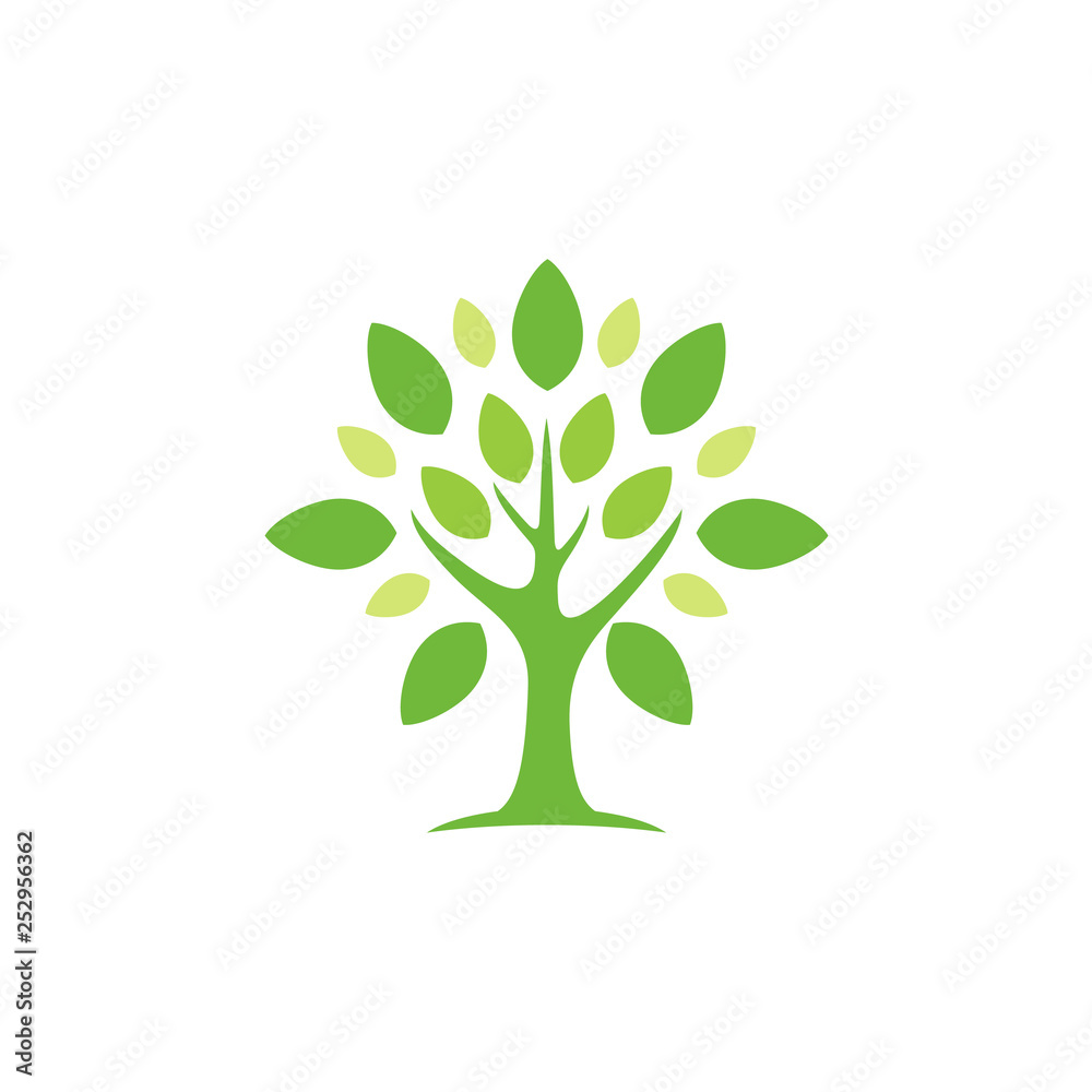 Simple modern tree with green leaves logo design Simple modern tree with green leaves logo design