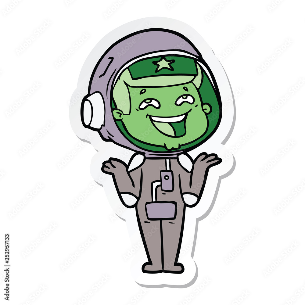 sticker of a cartoon laughing astronaut sticker of a cartoon laughing astronaut