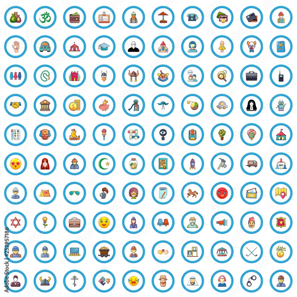 100 community icons set. Cartoon illustration of 100 community vector icons isolated on white background