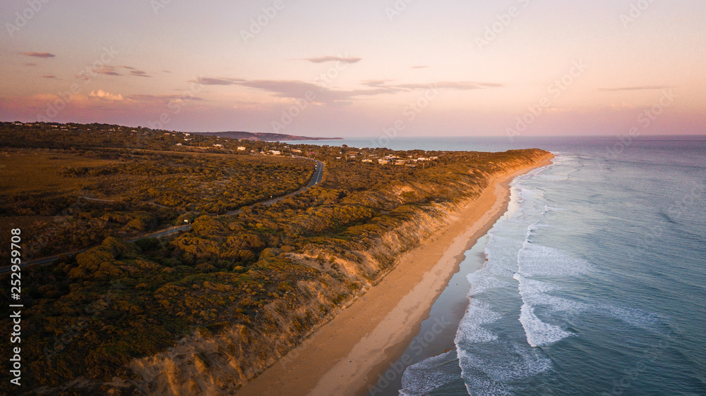 Aerial View of Great Ocean Road at Sunset, Victoria, Australia