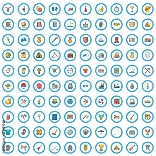 100 competition icons set. Cartoon illustration of 100 competition vector icons isolated on white background