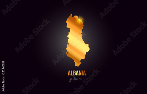 Albania country border map in gold golden metal color design
