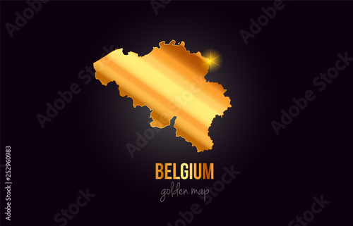 Belgium country border map in gold golden metal color design