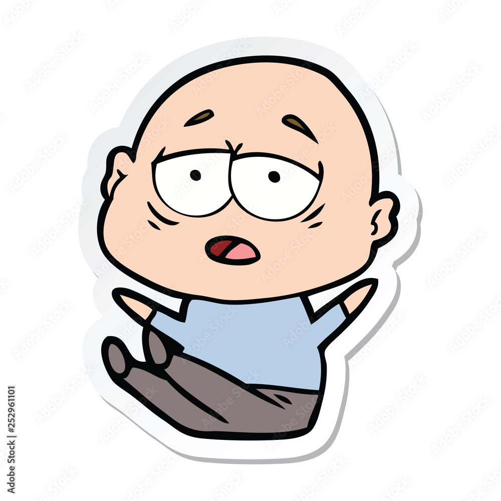 sticker of a cartoon tired bald man sticker of a cartoon tired bald man