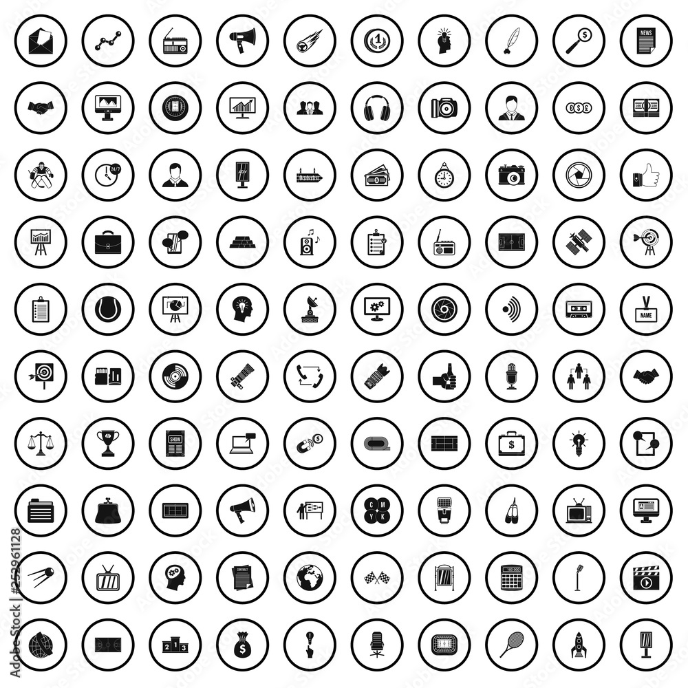 100 media icons set in simple style for any design vector illustration